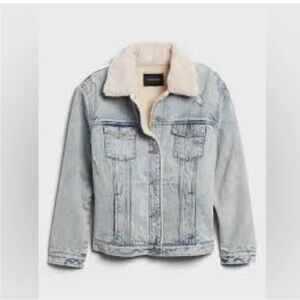 Banana Republic Factory Sherpa Lined Denim Jacket with detachable fur collar